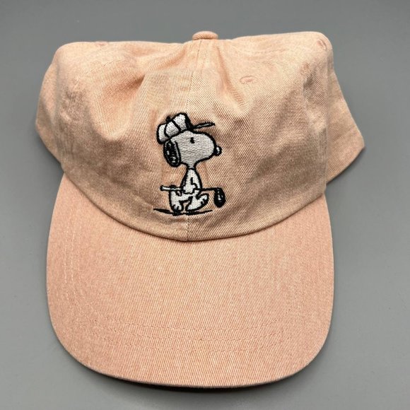 Snoopy Hat Men Peach‎ Golf Peanuts Washed Strap Back Cap New - Picture 1 of 7